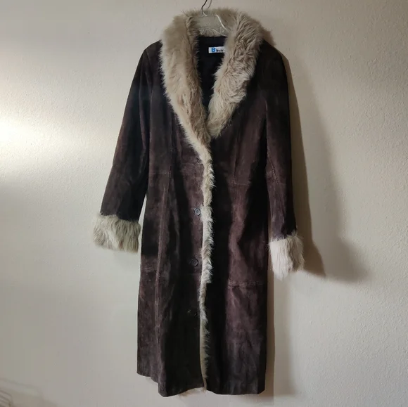 Vintage Brown Leather Jacket with Plush Cream Fur Collar - Picture 7 of 16